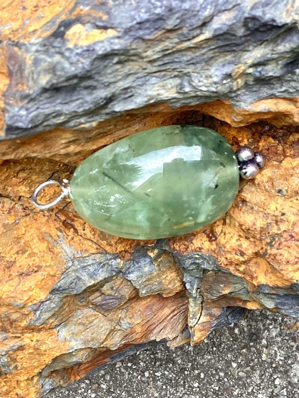 Handmade Phrenite Nugget Pendant, Silver Tone, NWT